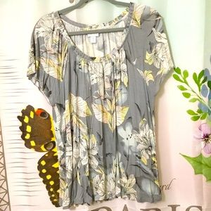 🛒Jaclyn Smith Floral Gray Flutter Sleeve Flowy Top Blouse~Size XXL